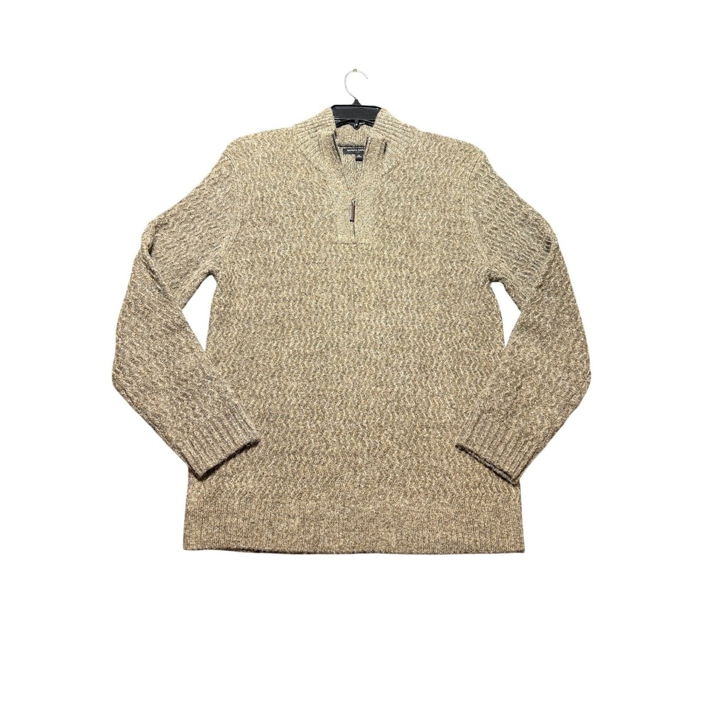 Banana Republic Quarter Zip Pullover Mens Size M Brown Textured Wool Blend